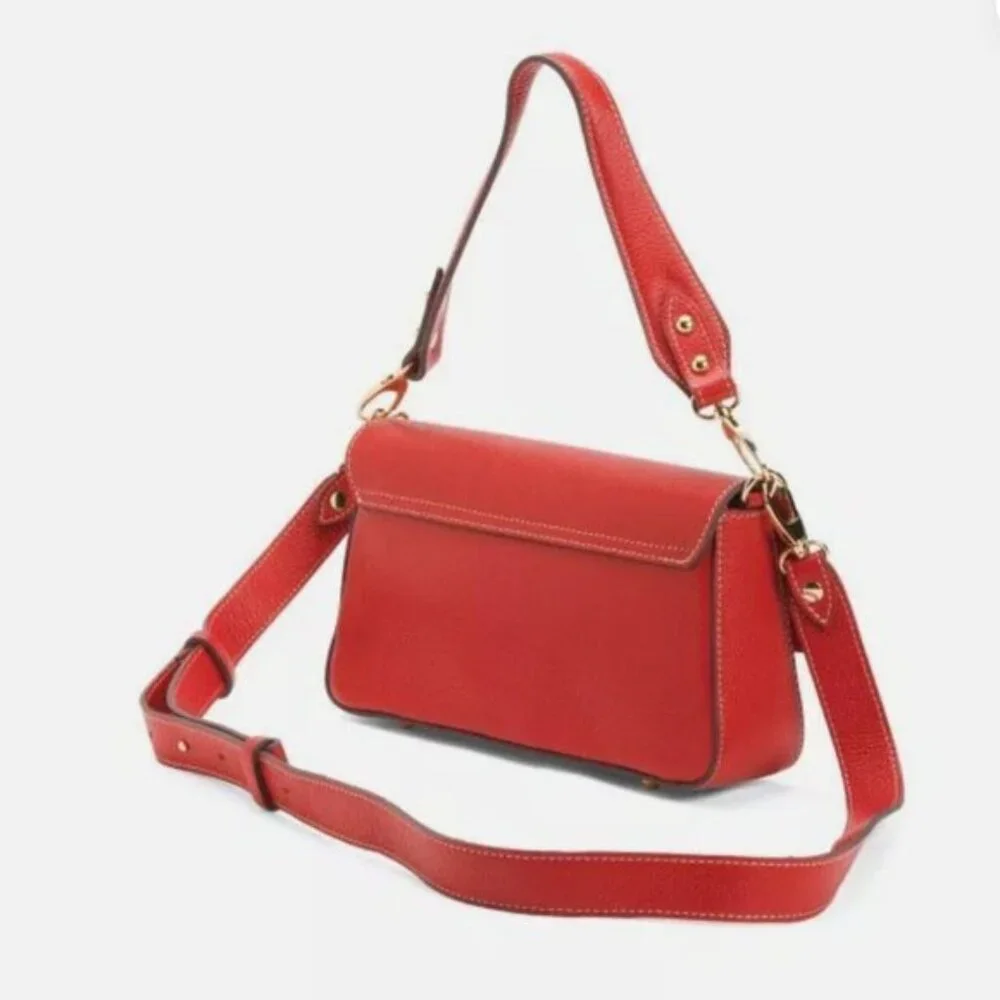 Divina Firenze Italy Red Leather Shoulder Crossbody Bag with Gold Snake Tab